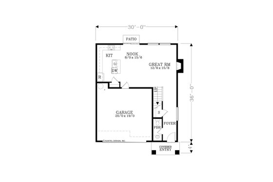 Floor Plan - Main Floor for Craftsman House Plan #53-713 - 3 bed, 2.5 bath