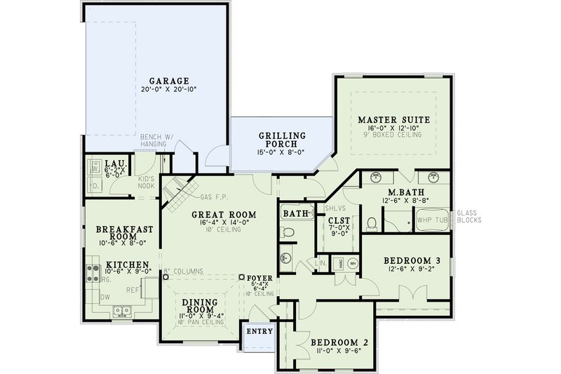 Home Plan - Floor Plan - Main Floor for Ranch House Plan #17-3258 - 3 bed, 2 bath