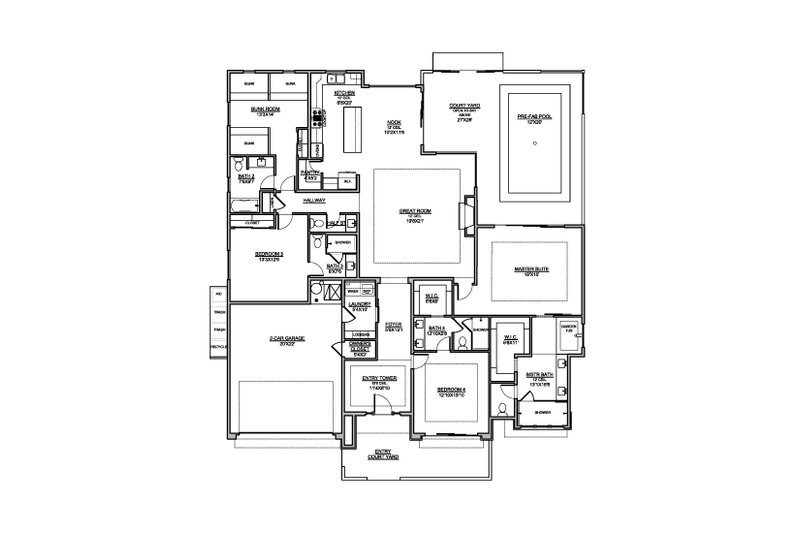 Architectural House Design - Floor Plan - Main Floor for Adobe / Southwestern House Plan #1073-25 - 4 bed, 4.5 bath