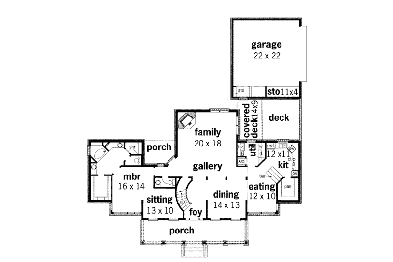 Architectural House Design - Floor Plan - Main Floor for Southern House Plan #45-144 - 3 bed, 2.5 bath