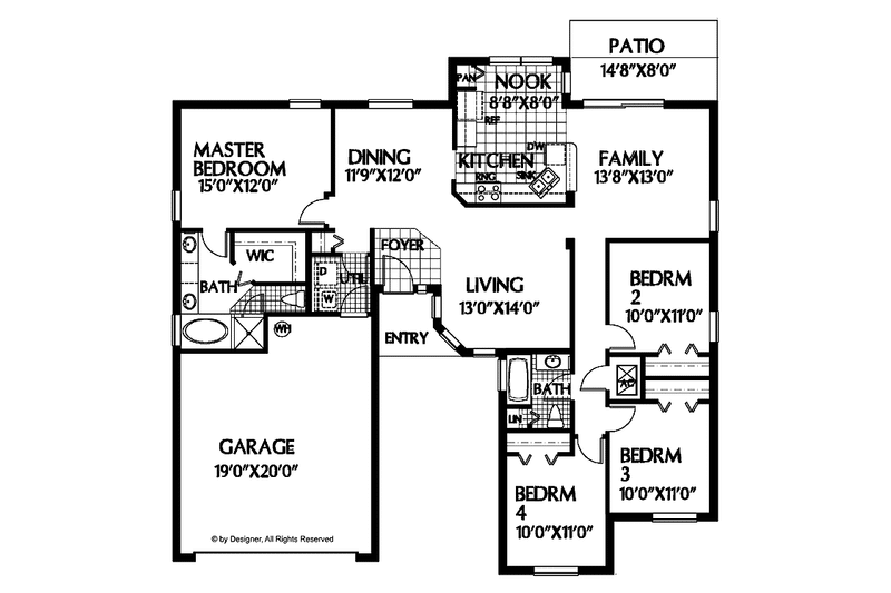 Home Plan - Floor Plan - Main Floor for Ranch House Plan #999-42 - 4 bed, 2 bath
