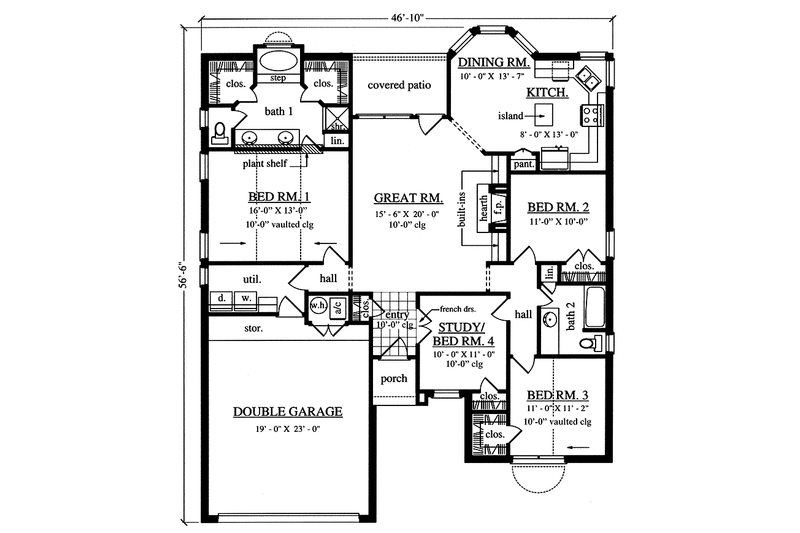 Home Plan - Floor Plan - Main Floor for Country House Plan #42-713 - 3 bed, 2 bath