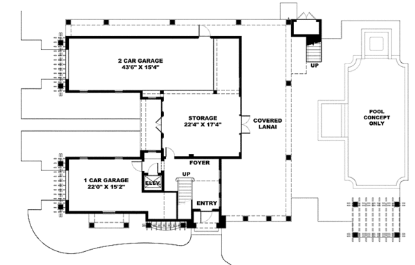Architectural House Design - Mediterranean Floor Plan - Lower Floor Plan #1017-135