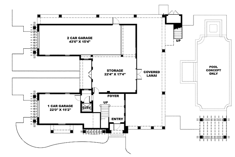 Architectural House Design - Floor Plan - Lower Floor for Mediterranean House Plan #1017-135 - 2 bed, 2.5 bath