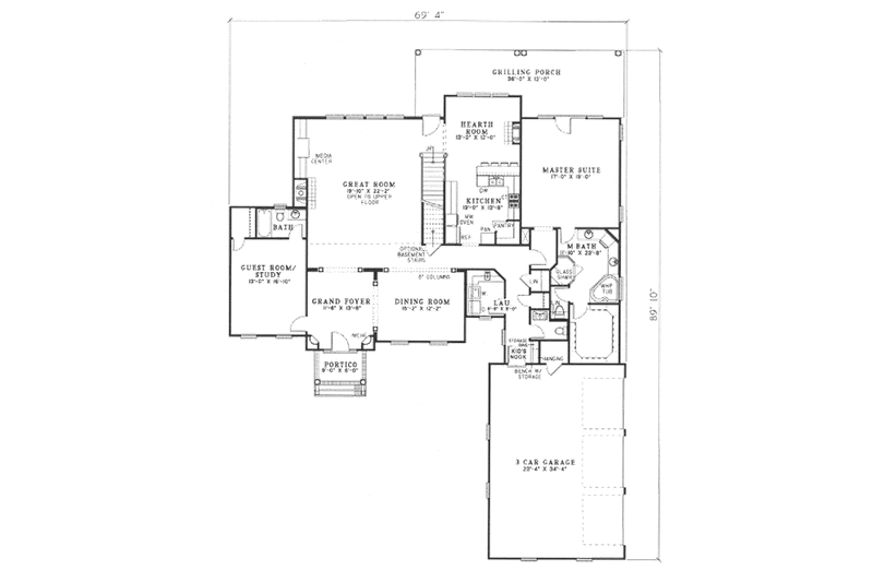House Plan Design - Floor Plan - Main Floor for Colonial House Plan #17-2074 - 5 bed, 3.5 bath