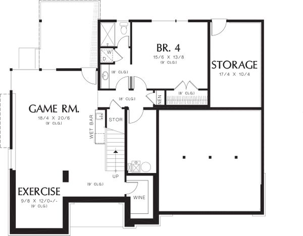 Architectural House Design - Lower Level Floor plan - 3700 square foot Prairie style home
