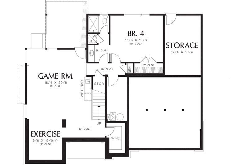Architectural House Design - Lower Level Floor plan - 3700 square foot Prairie style home