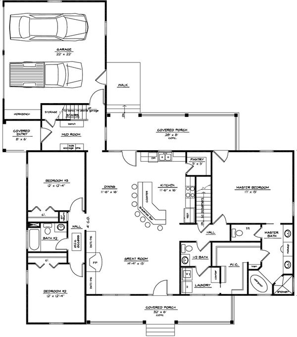 Cabin Floor Plan - Main Floor Plan #123-113