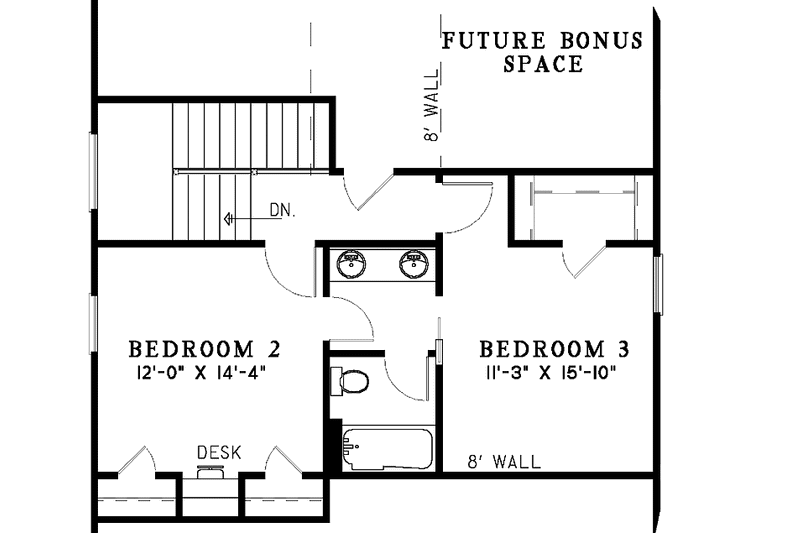 Architectural House Design - Floor Plan - Upper Floor for Craftsman House Plan #17-3037 - 3 bed, 2.5 bath