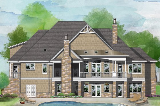 Exterior - Rear Elevation for European House Plan #929-1037 - 4 bed, 4 bath