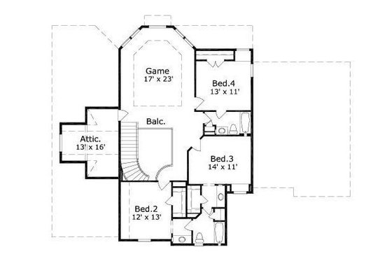 Floor Plan - Upper Floor for European House Plan #411-243 - 4 bed, 3 bath
