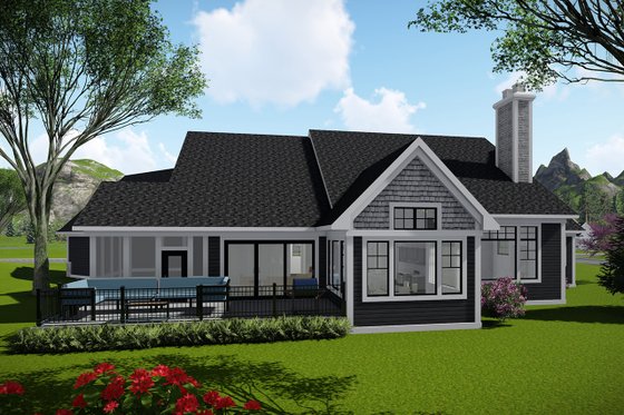 Exterior - Rear Elevation for Ranch House Plan #70-1468 - 3 bed, 2 bath