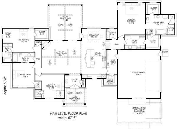 Dream House Plan - Floor Plan - Main Floor for Farmhouse House Plan #932-1209 - 4 bed, 3.5 bath
