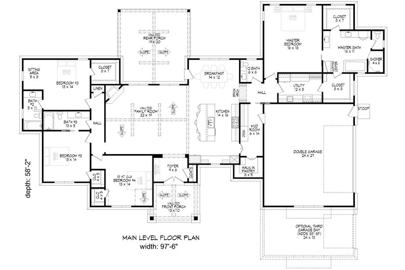 House Design - Floor Plan - Main Floor for Farmhouse House Plan #932-1209 - 4 bed, 3.5 bath
