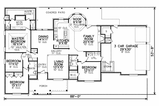 Floor Plan - Main Floor for Traditional House Plan #65-357 - 4 bed, 3 bath