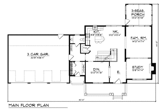 Floor Plan - Main Floor for Colonial House Plan #70-430 - 3 bed, 3.5 bath