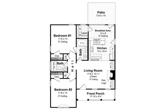 Floor Plan - Main Floor for Ranch House Plan #21-620 - 2 bed, 2 bath