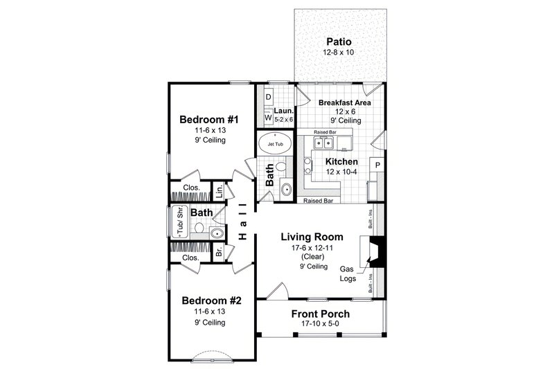 House Blueprint - Floor Plan - Main Floor for Ranch House Plan #21-620 - 2 bed, 2 bath