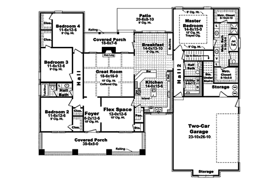 Craftsman style house plan, main level floor plan