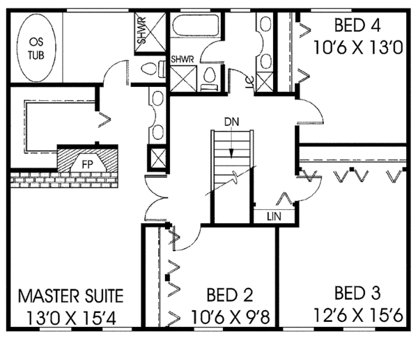 Architectural House Design - Colonial Floor Plan - Upper Floor Plan #60-789