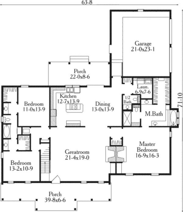 Architectural House Design - Southern Floor Plan - Main Floor Plan #406-217