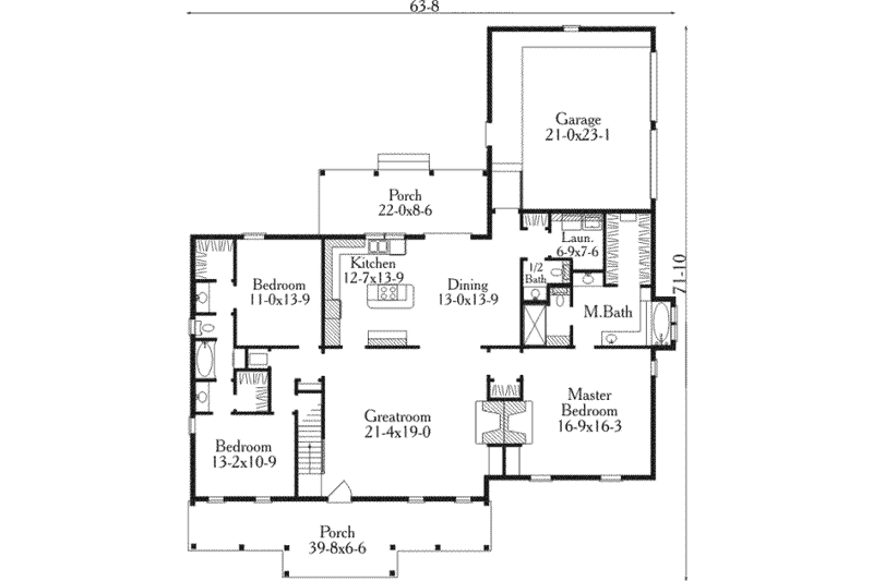 Architectural House Design - Floor Plan - Main Floor for Southern House Plan #406-217 - 3 bed, 2.5 bath