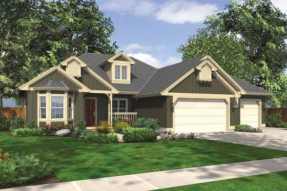 Exterior - Front Elevation 3 for Ranch House Plan #132-535 - 3 bed, 2 bath