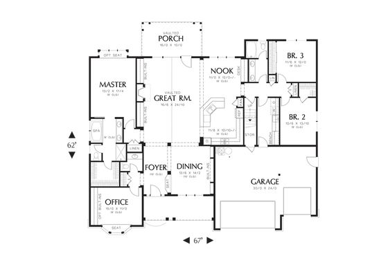 Floor Plan - Main Floor for Traditional House Plan #48-541 - 3 bed, 2.5 bath