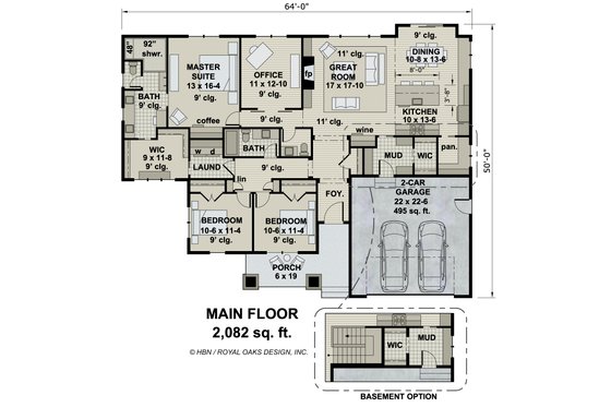 Floor Plan - Main Floor for Traditional House Plan #51-1182 - 3 bed, 2.5 bath