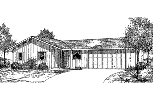 Exterior - Front Elevation 3 for Ranch House Plan #60-757 - 3 bed, 1 bath