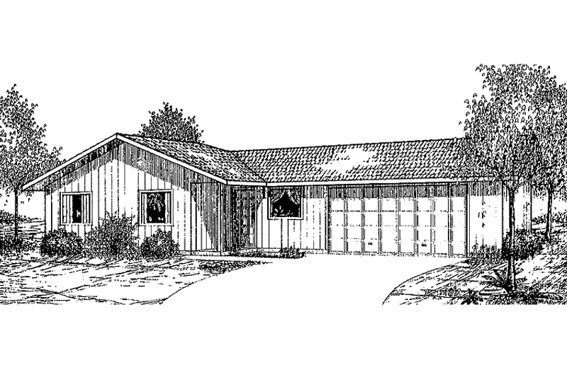 Home Plan - Exterior - Front Elevation 3 for Ranch House Plan #60-757 - 3 bed, 1 bath