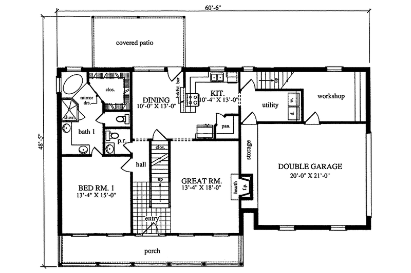 House Blueprint - Floor Plan - Main Floor for Country House Plan #42-684 - 4 bed, 2.5 bath