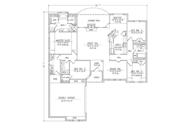 Dream House Plan - Floor Plan - Main Floor for Traditional House Plan #42-624 - 4 bed, 3 bath