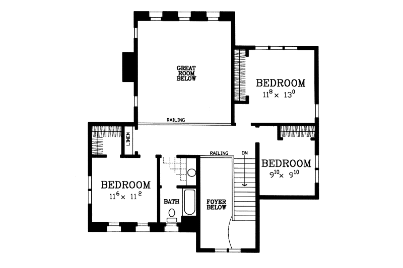 Home Plan - Floor Plan - Upper Floor for Mediterranean House Plan #72-1119 - 4 bed, 2.5 bath
