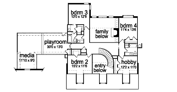 Country Floor Plan - Upper Floor Plan #84-432