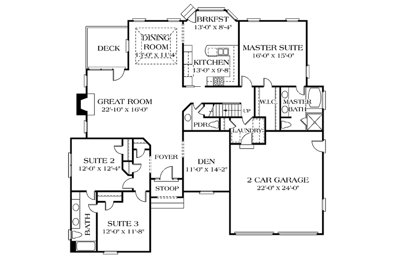 Dream House Plan - Floor Plan - Main Floor for Traditional House Plan #453-485 - 4 bed, 3.5 bath