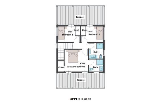 Floor Plan - Upper Floor for Contemporary House Plan #542-23 - 3 bed, 3 bath