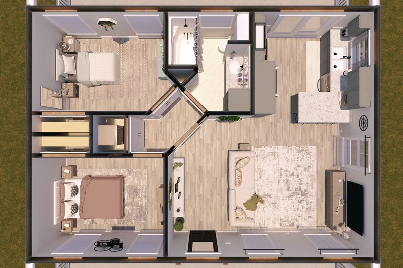 Architectural House Design - Exterior - Front Elevation 3 for Cottage House Plan #44-268 - 2 bed, 1 bath