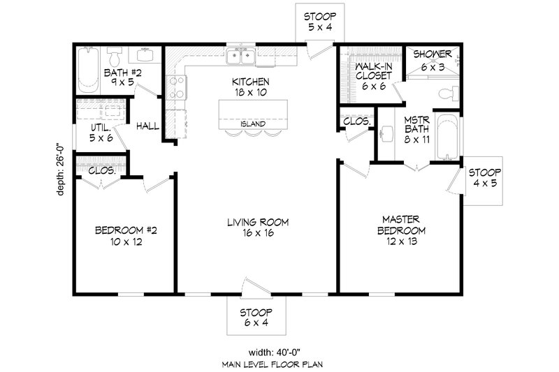 Dream House Plan - Floor Plan - Main Floor for Cottage House Plan #932-1007 - 2 bed, 2 bath