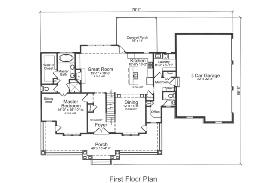 Floor Plan - Main Floor for Colonial House Plan #46-864 - 4 bed, 2.5 bath