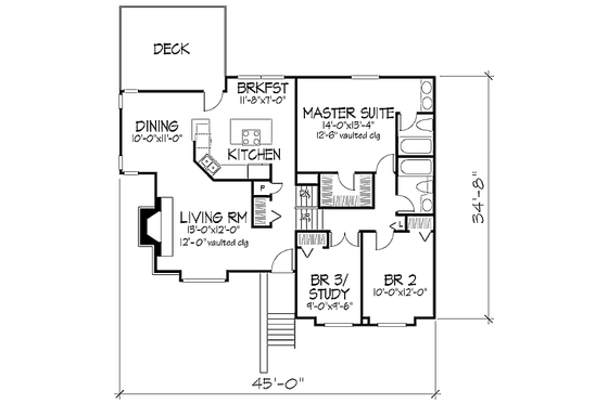 Floor Plan - Main Floor for Bungalow House Plan #320-344 - 2 bed, 2.5 bath