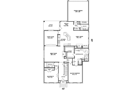 Floor Plan - Main Floor for Colonial House Plan #81-363 - 4 bed, 3 bath
