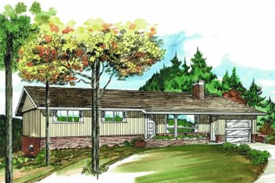 Exterior - Front Elevation for Ranch House Plan #47-364 - 3 bed, 1 bath