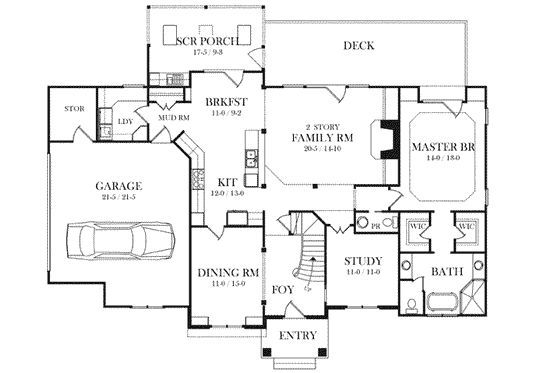 Floor Plan - Main Floor for Craftsman House Plan #71-145 - 4 bed, 2.5 bath