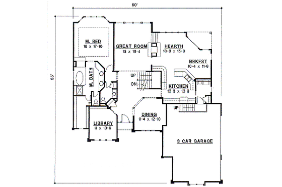 Floor Plan - Main Floor for European House Plan #67-313 - 4 bed, 3 bath