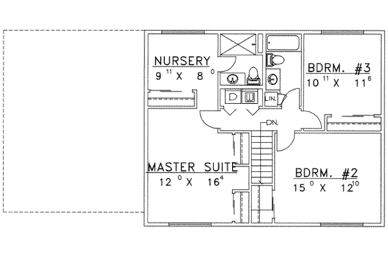 Floor Plan - Upper Floor for Traditional House Plan #117-436 - 3 bed, 2 bath