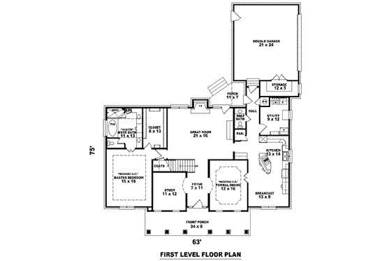 Floor Plan - Main Floor for Southern House Plan #81-1086 - 3 bed, 2.5 bath