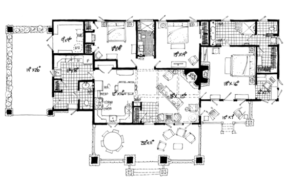Floor Plan - Main Floor for Craftsman House Plan #942-19 - 3 bed, 2.5 bath