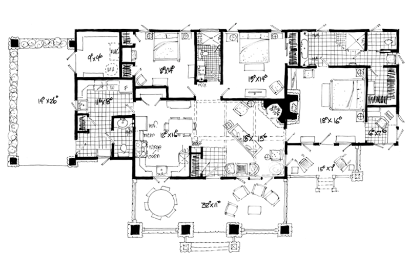 Architectural House Design - Floor Plan - Main Floor for Craftsman House Plan #942-19 - 3 bed, 2.5 bath
