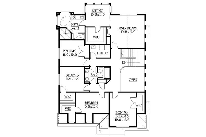 Home Plan - Floor Plan - Upper Floor for Craftsman House Plan #132-460 - 5 bed, 2.5 bath